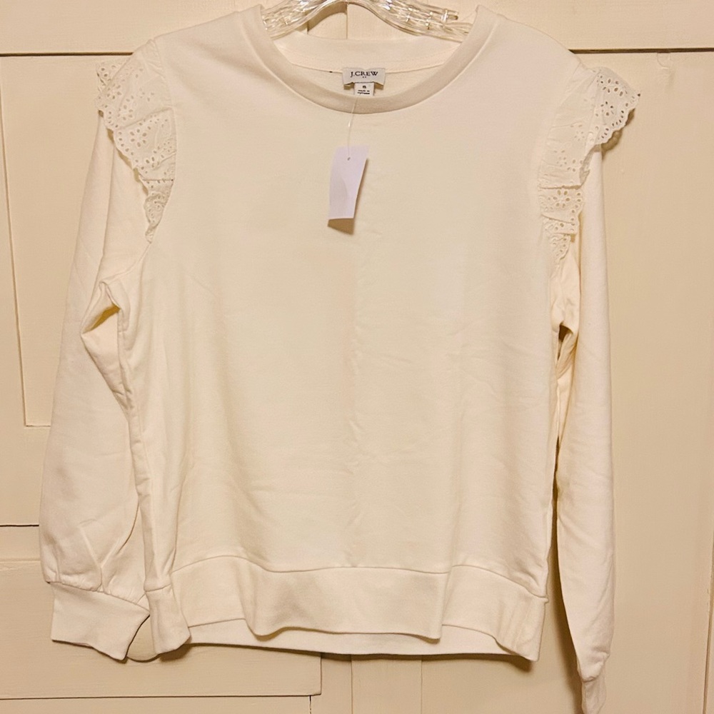 Poly/cotton/stretch ivory NWT J Crew lightweight sweatshirt with eyelet details
